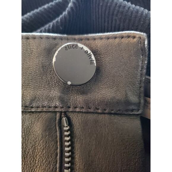 Alice + Olivia Lambskin Leather Corduroy Flare Crop Pants Black Sz 4 (V1 - Picture 7 of 9